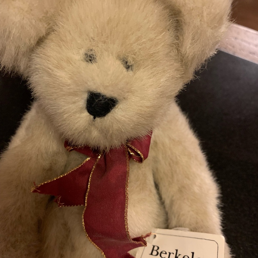 Cream Teddy Bear with Red Bow